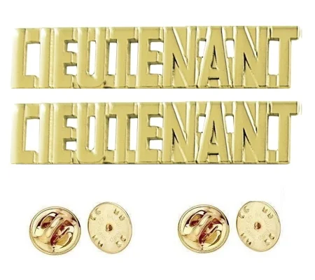 Collar Pins Insignia LIEUTENANT Letters Gold Brass 3/8 Inch