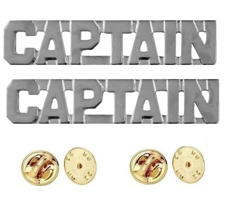 Collar Pins Insignia CAPTAIN Letters Silver Nickel