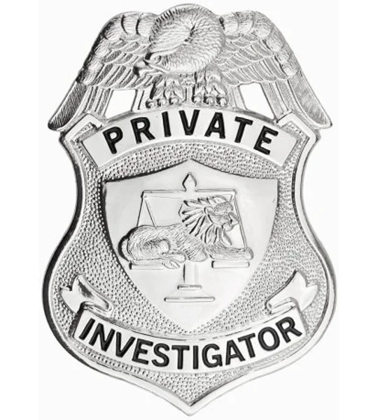 Private Investigator Shield Breast Badge Silver Nickel