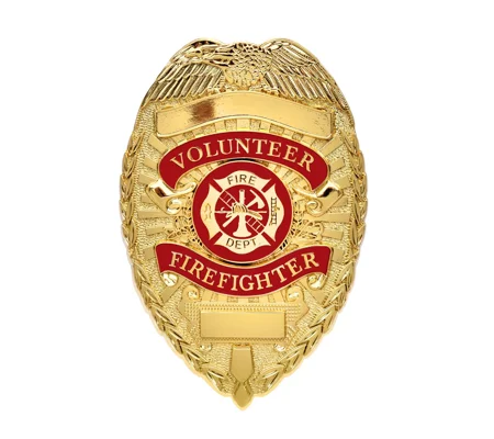 Volunteer Firefighter Fire Dept Shield Badge Gold