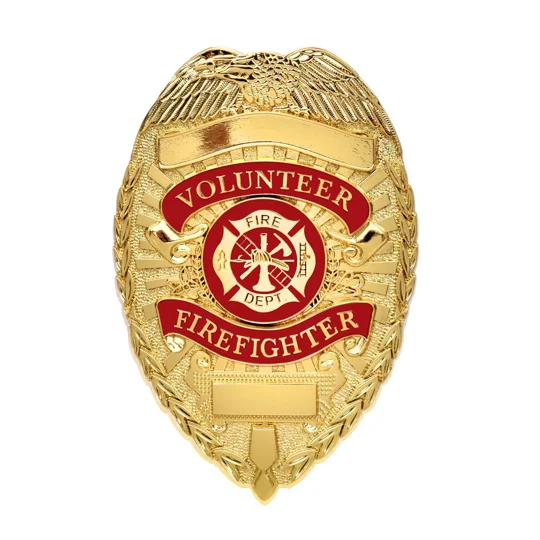 Volunteer Firefighter Fire Dept Shield Badge Gold