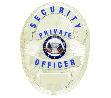 Security Private Officer Shield Oval Breast Badge Silver