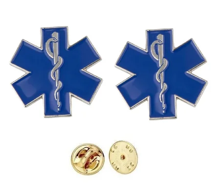 Star of Life Pin Silver Collar Brass Insignia Pair