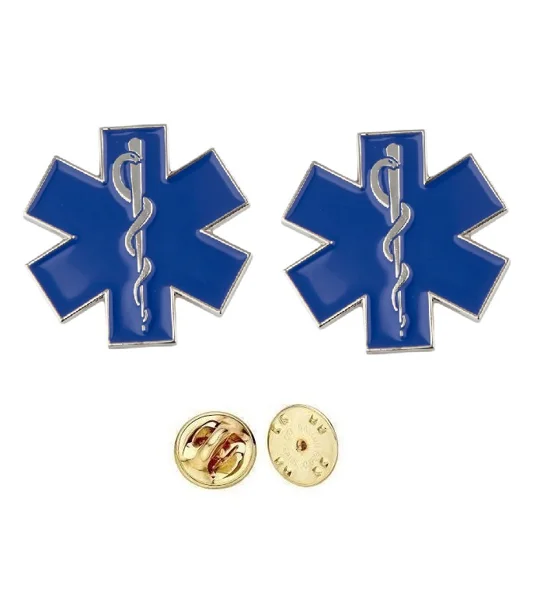 Star of Life Pin Silver Collar Brass Insignia Pair