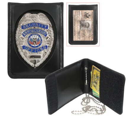 Leather Neck ID Badge Holder Shield Cut Out Bi Fold