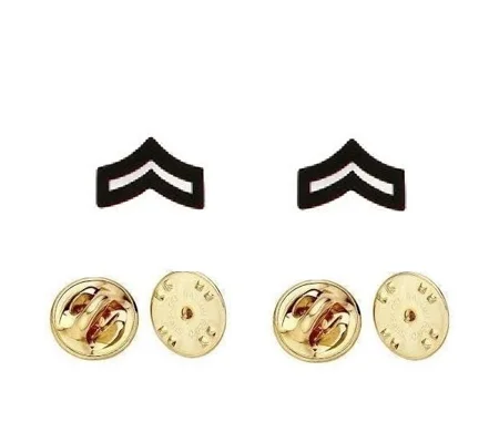 Corporal Chevron Collar Pins Tac Black Military Officer