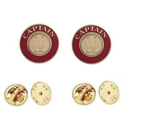 Collar Pins Bugles Disc 2 Bugle Captain Gold Red Gold Insert