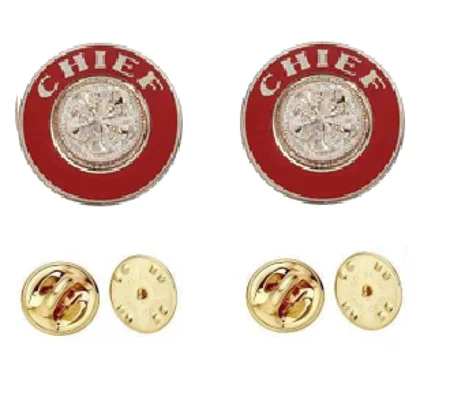 Collar Pins Bugles Disc 5 Bugles Gold Chief Red Gold Insert