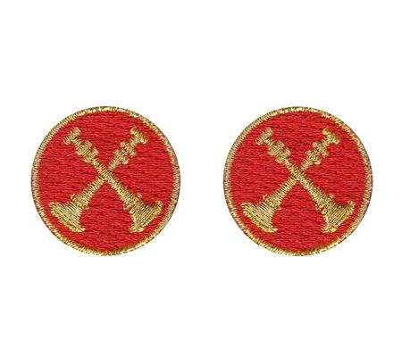 Battalion Chief 2 Crossed Bugles Collar Insignia Red Gold Embroidery