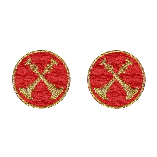 Battalion Chief 2 Crossed Bugles Collar Insignia Red Gold Embroidery