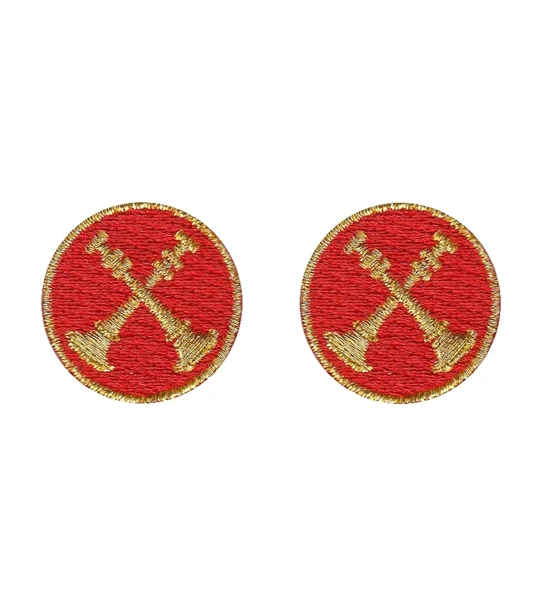 Battalion Chief 2 Crossed Bugles Collar Insignia Red Gold Embroidery