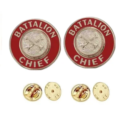 Collar Pins Bugles Disc 2 Bugles Gold Red Battalion Chief Gold