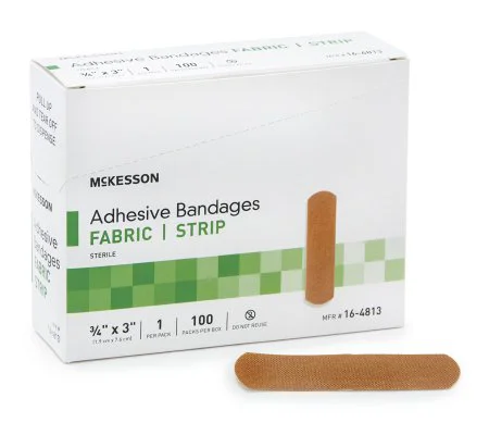 Adhesive Strip 3/4 X 3 Inch Fabric Rectangle Tan Sterile 100 Pack