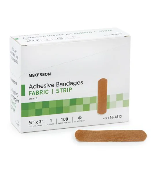 Adhesive Strip 3/4 X 3 Inch Fabric Rectangle Tan Sterile 100 Pack