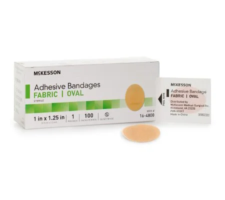 Adhesive Strip 1 X 1-1/4 Inch Fabric Oval Tan Sterile 100 pk