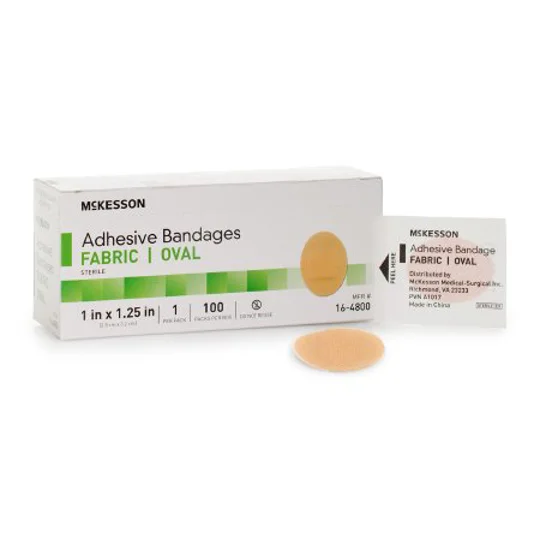 Adhesive Strip 1 X 1-1/4 Inch Fabric Oval Tan Sterile 100 pk