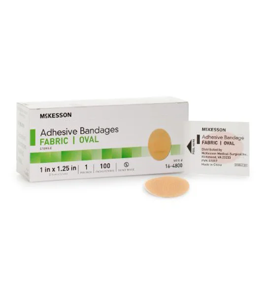 Adhesive Strip 1 X 1-1/4 Inch Fabric Oval Tan Sterile 100 pk
