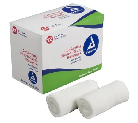 Conforming Bandage Stretch Gauze 3" x 4 Yard Non Sterile 12 Pack