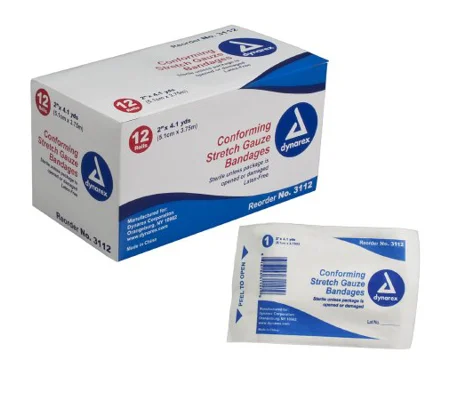 Conforming Bandage Stretch Gauze 2" x 4 Yard Rolls 12 Pack Sterile