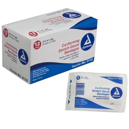 Conforming Bandage Stretch Gauze 2" x 4 Yard Rolls 12 Pack Sterile