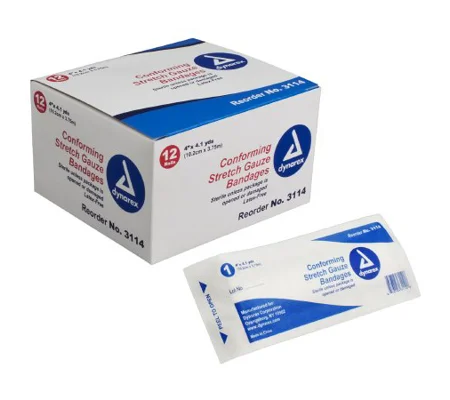 Conforming Bandage Stretch Gauze 4" x 4 Yard Rolls 12 Pack Sterile