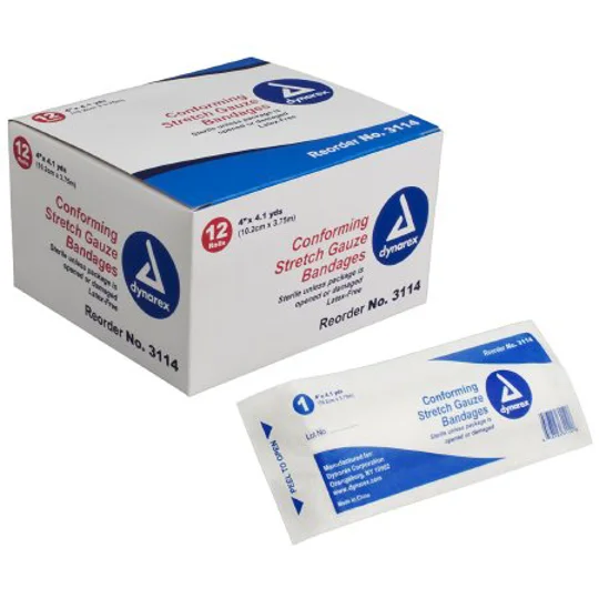 Conforming Bandage Stretch Gauze 4" x 4 Yard Rolls 12 Pack Sterile