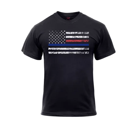 Thin Red and Blue Line Firefighter Police T-Shirt