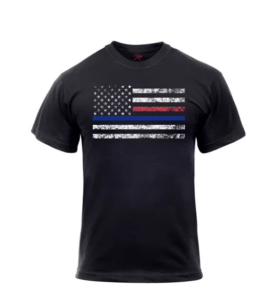 Thin Red and Blue Line Firefighter Police T-Shirt