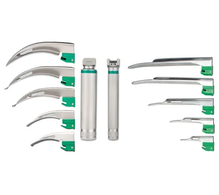 Laryngoscope Blades & Handles Fiber Optic Illumination Set of all 12