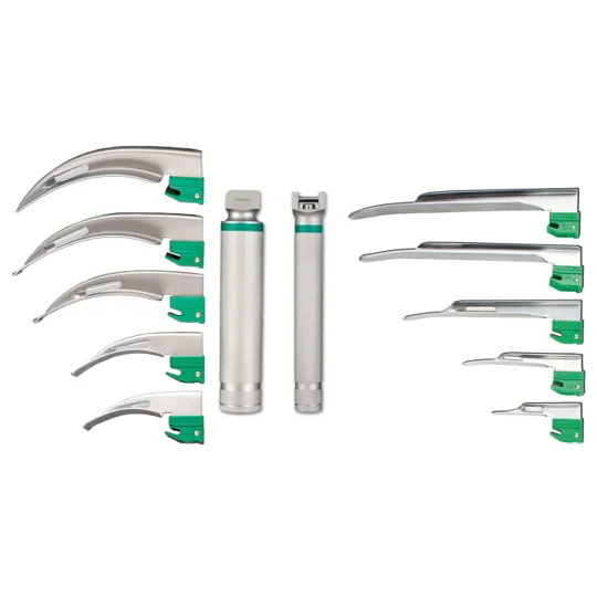 Laryngoscope Blades & Handles Fiber Optic Illumination Set of all 12