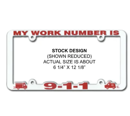 Vehicle License Plate Frame Plastic My Work Number is 911 Red