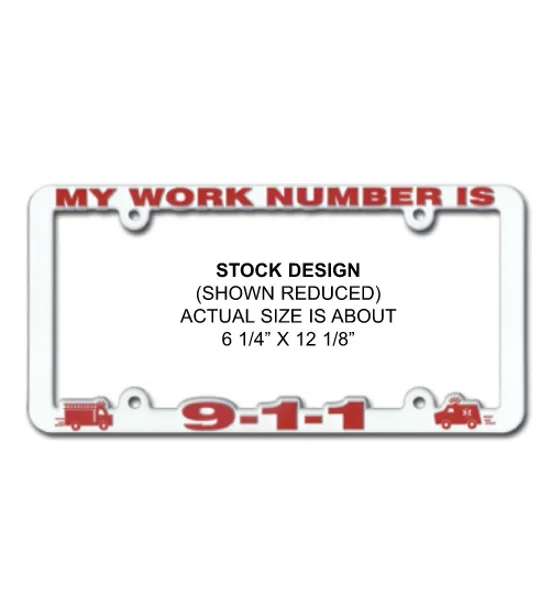 Vehicle License Plate Frame Plastic My Work Number is 911 Red