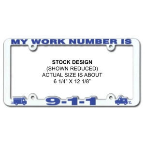 Vehicle License Plate Frame Plastic My Work Number is 911 Blue