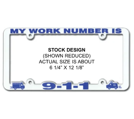 Vehicle License Plate Frame Plastic My Work Number is 911 Blue
