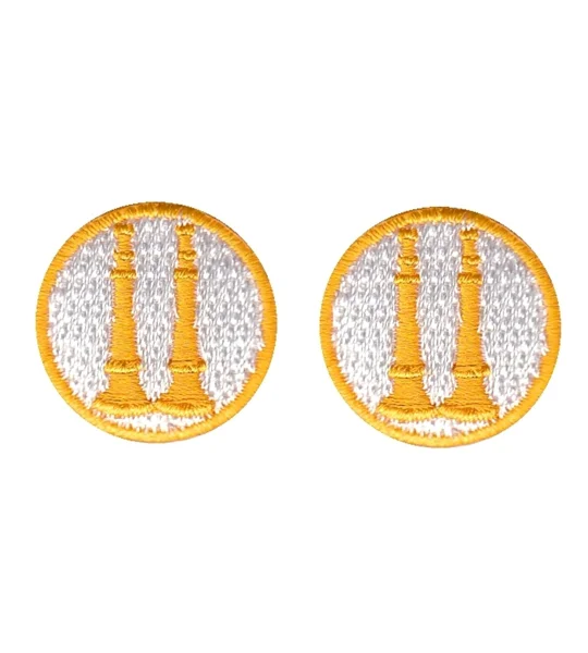 Captain 2 Bugles Collar Insignia White Gold Embroidery