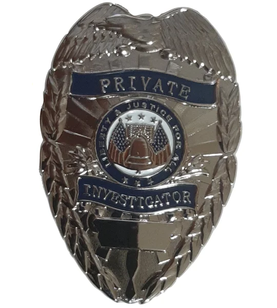 Private Investigator Shield Breast Badge Nickel Silver Closeout