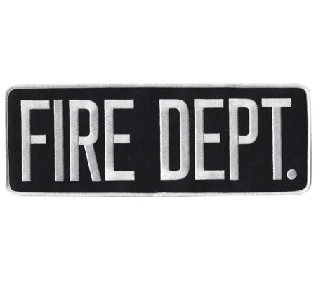 Fire Dept Back Patch Large 4 x 11 White on Black