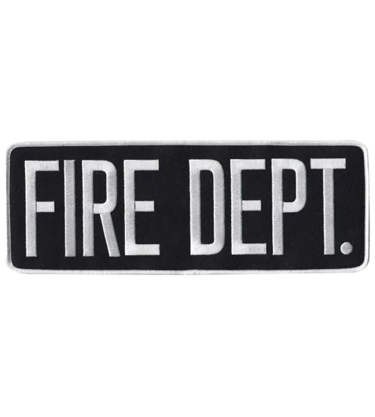 Fire Dept Back Patch Large 4 x 11 White on Black