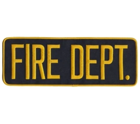 Fire Dept Back Patch Large 4 x 11 Gold on Black