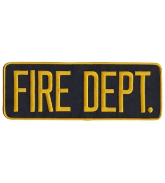 Fire Dept Back Patch Large 4 x 11 Gold on Black
