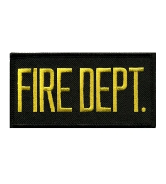 Fire Dept Front Patch 2 x 4 Gold on Black