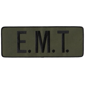 EMT Tactical Back Patch 4 X 11 Black on Olive Drab