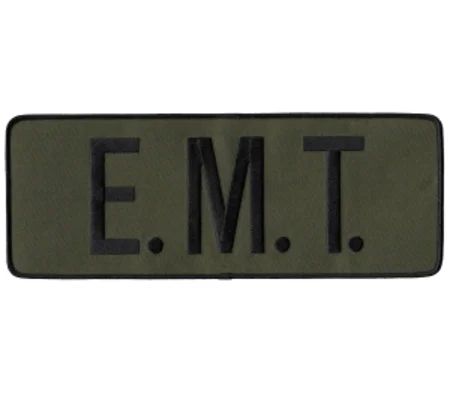 EMT Tactical Back Patch 4 X 11 Black on Olive Drab