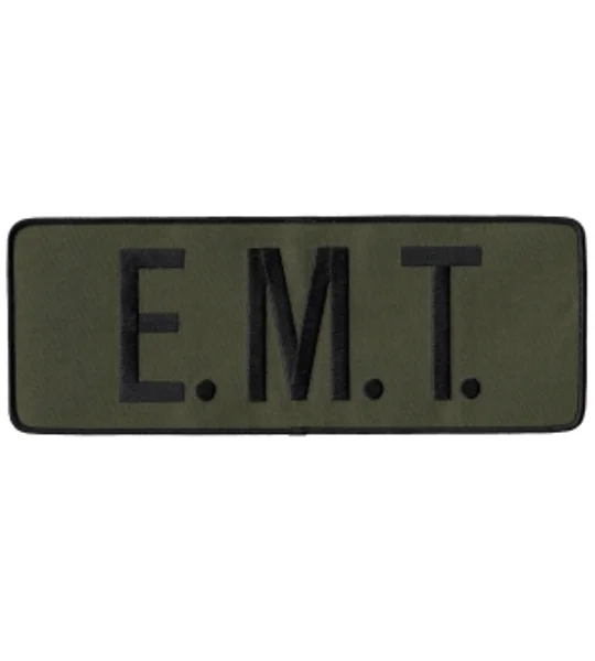 EMT Tactical Back Patch 4 X 11 Black on Olive Drab