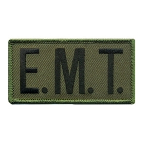 EMT Embroidered Front ID Patch Black on Olive Drab