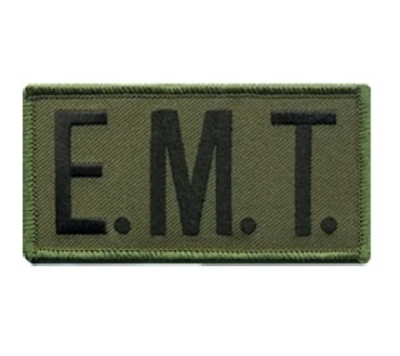 EMT Embroidered Front ID Patch Black on Olive Drab
