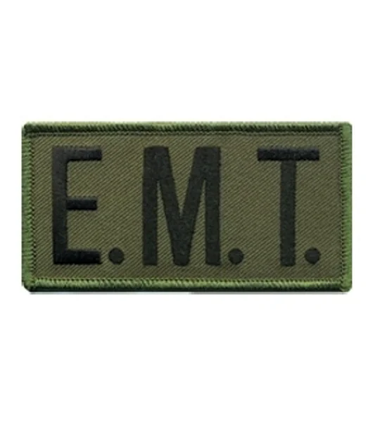 EMT Embroidered Front ID Patch Black on Olive Drab