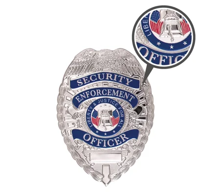 Flex Metal Look Shield Patch Badge - Security Officer Silver