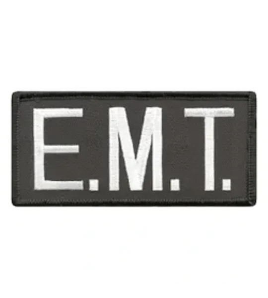 EMT Embroidered Front ID Patch White on Black