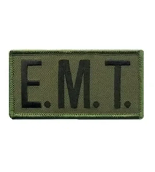 EMT Embroidered Front ID Patch Black on Olive Drab